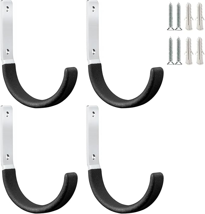 GeeWatom Heavy Duty Steel Garage Hooks,Garage Storage Utility Hooks,Heavy Duty Garage Tool Organizer,Steel Wall Mount Hooks, Hose Hanger, Small Garden U Hooks (Black 4 Pack)