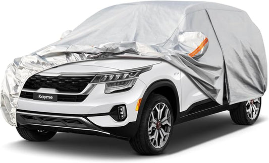 Kayme 6 Layers SUV Car Cover Custom Fit for Kia Seltos（2019-2025） Waterproof All Weather for Automobiles, Outdoor Full Cover Rain Sun UV Protection.Silver