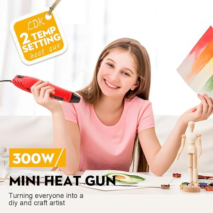 LDK Heat Gun for Crafting, Mini Dual Temp Hot Air Gun Tool with Reflector Nozzle for Epoxy Resin, Shrink Wrapping, Vinyl Wrap, Embossing, Electronics, Candle Making, Phone Repair & DIY