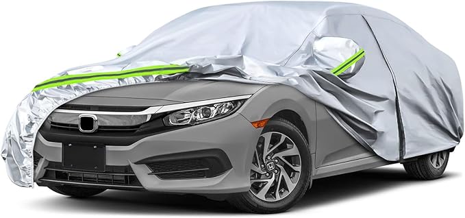 Waterproof Car Covers Replace for 2011-2025 Honda Civic Sedan, 6 Layers All Weather Custom-fit Car Cover with Zipper Door & Windproof Bands for Snow Rain Dust Hail Protection (Civic)