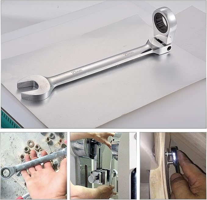 KATUR 23mm Ratcheting Wrench Set Flexible Pivoting Head Ratchet Combination Spanner Wrench Chrome Vanadium Steel Metric Tool (23mm)
