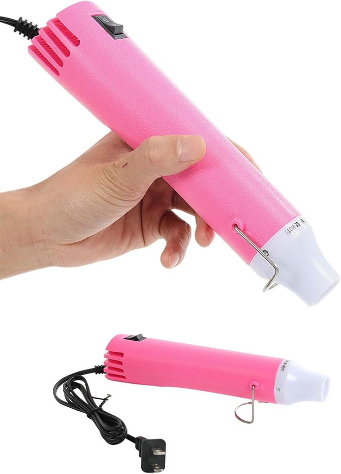 Heat Gun for Crafting, 110V 300W Handed Hot Air Gun, 3.28FT Ultra-Long Cable Portable Heat Gun with Stand and Power Cord for Shrinking Wrapping PVC, DIY Embossing and Drying Paint (Pink)