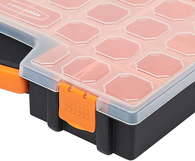 Amazon Basics 19-Removable Compartment Organizer,Black,Orange,16.5 x 13.2 x 2.4 inches,(Pack of 8)