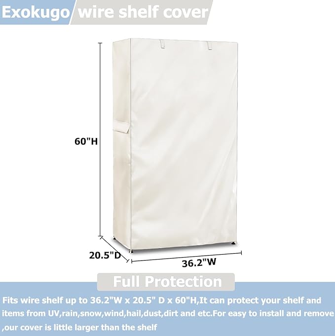 Wire Shelf Cover,600D Heavy Duty 100% Waterproof Shelf Covers for Wire Shelving,Outdoor Storage Shelves Cover for Metal Rack,36.2" W x 20.5" D x 60" H,Beige