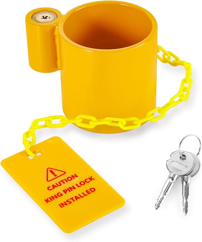 BYERN AUTO 5th Wheel King Pin Lock, Heavy Duty King Pin Lock with Anti-Theft Warning Tag & 2 Keys for RVs, Container Trailers and Campers, Extremely Durable (Yellow)