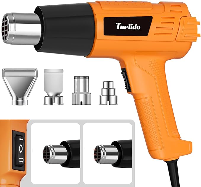 Tarlido Heat Gun 1500W 572°F-932°F(300°C-500°C) Fast Heating Heavy Duty Hot Air Gun Kit Variable Temperature Control Overheat Protection with 4 Nozzles for Crafts, Shrinking Pvc, StrippingPaint ﻿