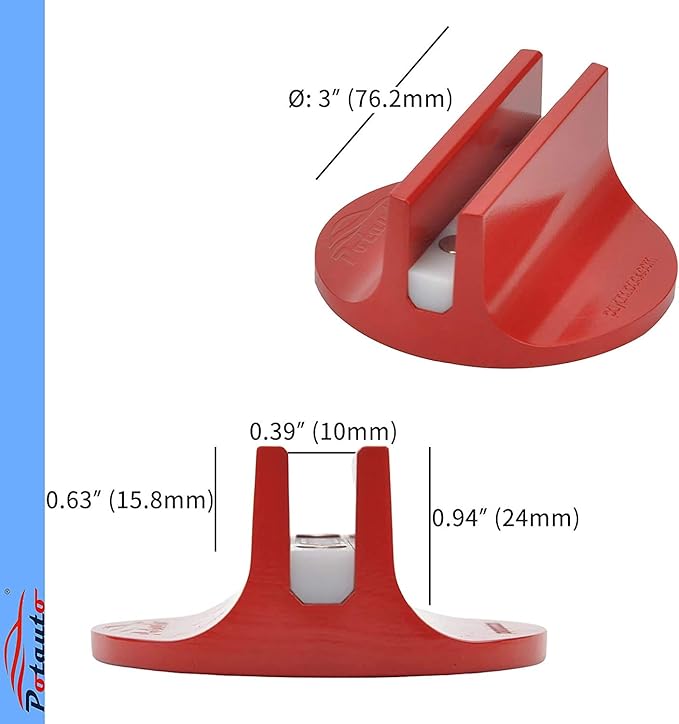 Potauto Universal Aluminum Grooved Magnetic Jack Pad Jacking Puck Pinch Weld (Slot Width 0.39 Inch) Frame Rail Adapter for Vehicles (Qty 1, Red)