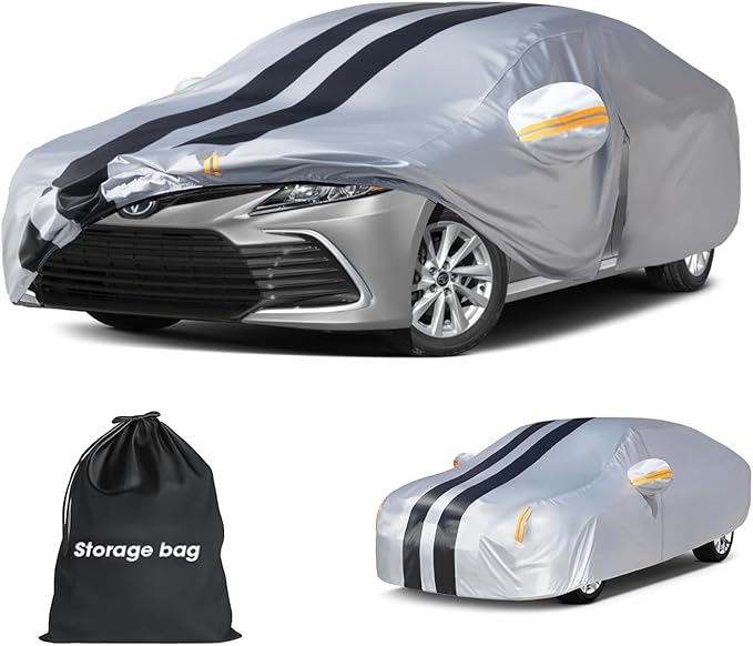 Multi-Layer Car Cover Custom Fit for Toyota Camry(1998-2026), 100% Waterproof All Weather for Automobiles, Gift with Towel, Heavy Duty Car Covers for Rain Sun UV Protection with Door Zipper