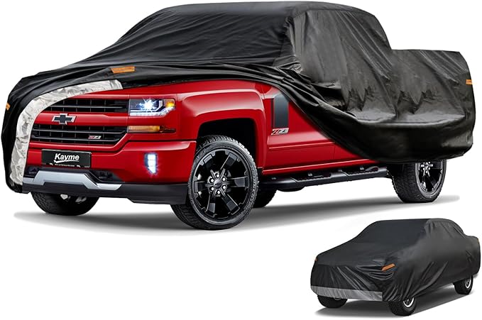 Kayme 7 Layers Truck Cover Waterproof All Weather, Heavy Duty Outdoor Pickup Cover Sun Uv Rain Protection, Universal Fit for Ford F-250, Silverado 1500 2500 3500, Nissan Titan.(Length Up to 248 inch)