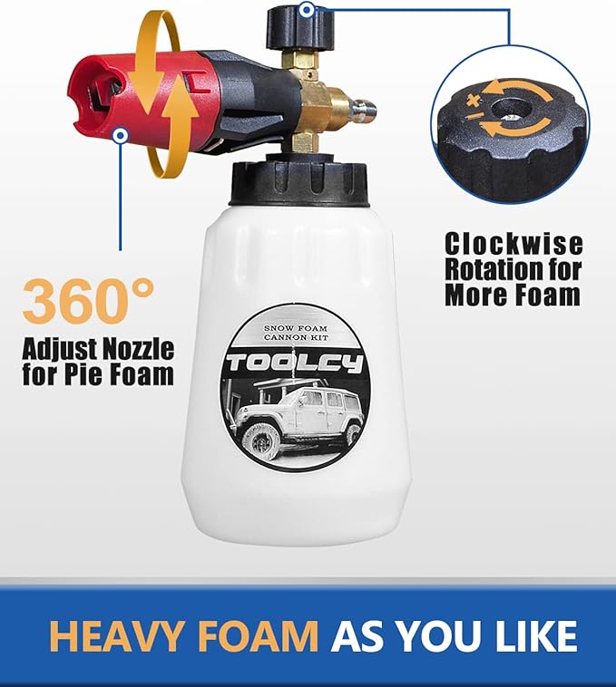 TOOLCY Foam Cannon Kit with Pressure Washer Gun 5000 PSI, 5 Nozzle Tips, 1/4" Quick Connector, 1L Bottle, Quick Release, Industrial Grade