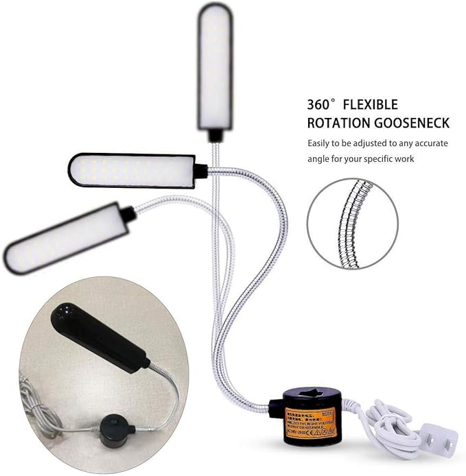 Sewing Machine Light LED Magnetic Work Light Lamp 30LED 6W Multifunctional Flexible Gooseneck Sewing Lamp with Magnetic Base for Workbench Lathe Drill Press Black 3Pack
