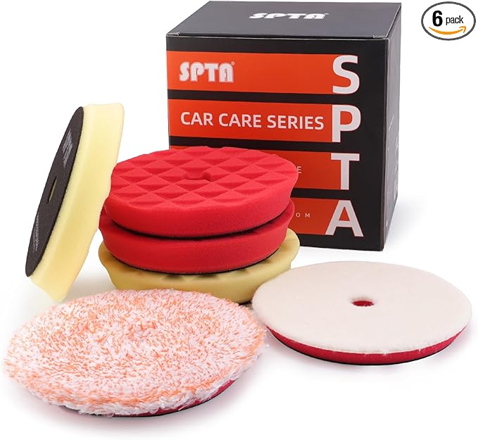 SPTA 5 Inch 125mm Body Repair Polishing Pad Set - 6 Pcs Buffing Pads with Sponge, Wool and Micro-Fiber for Car Detailing