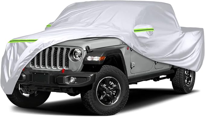 Waterproof Car Covers Replace for 2019-2025 Jeep Gladiator, 6 Layers Silver All Weather Custom-fit Car Cover with Zipper Door & Windproof Bands for Snow Rain Dust Hail Protection
