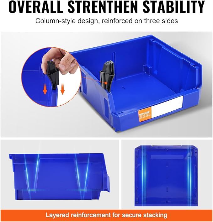 VEVOR Plastic Storage Bins 6 Pack (11 x 11 x 5-Inch), Hanging Stackable Storage Organizer Bins, Heavy Duty Stacking Containers for Closet, Garage, Office, Home, Pantry or Small Parts Organization