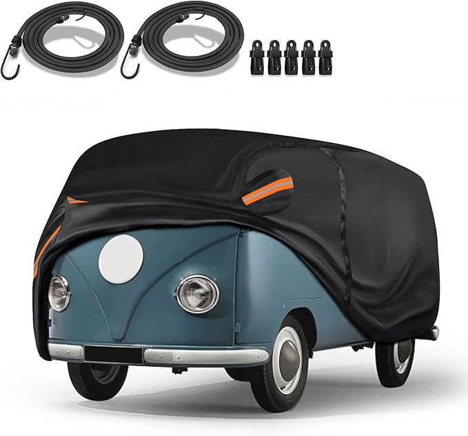 Special 16-Layer Full Car Cover Fit for Volk-swagen 1950-1992 Bus T1 T2 T3, Ultra Heavy 600D Oxford Cloth, All-Weather Protection Summer Sun Exposure and Winter Snow Rain Dust UV, Black