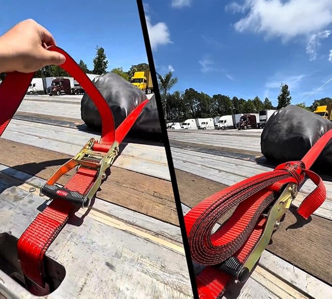 Mytee Products Ratchet Tie-Down Straps with Flat Hooks, 2" x 30' Ratchet Straps Red | 10,000 Lbs Breaking Strength | TieDown Ratchet Straps for Flatbed, Truck, Trailers Pickup - 10 Pack