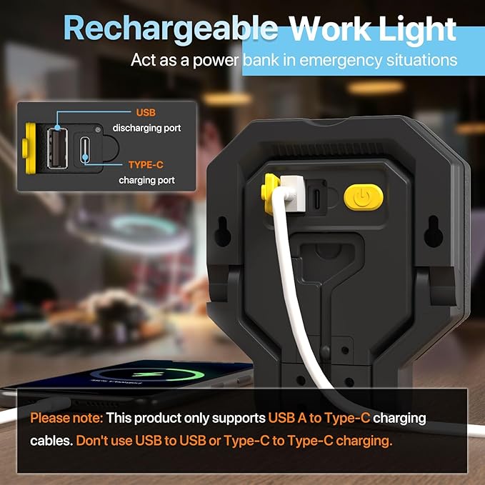 HYPERLITE Rechargeable Work Light 2pack 40W 4000Lumens, Hanging Hook Folding Bracket, Magnetic Work Light Job Site Lighting for Car Repairing, Camping, Working, and Hurricane
