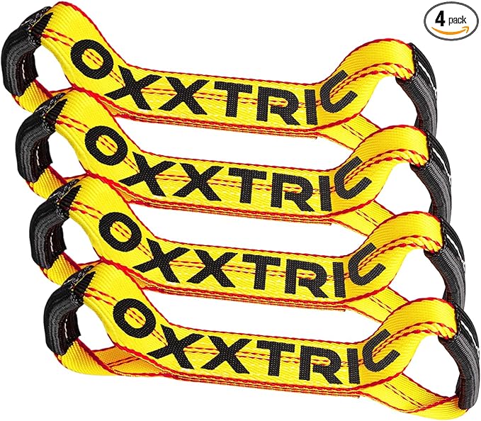 Replacement Dog Bone Short Strap,2" x 16",Sewn Eyes Loop Straps on Both Ends for 8-Point RollBack Tie Down System,4Pack,Heavy Duty Tow Truck Straps