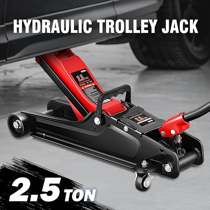 DNA Motoring Low Profile Hydraulic Trolley Service/Floor Jack, 2.5 Ton (5500 lbs) Capacity, Lifting Range 3.35"-15.16",Red, TOOLS-00676-RD