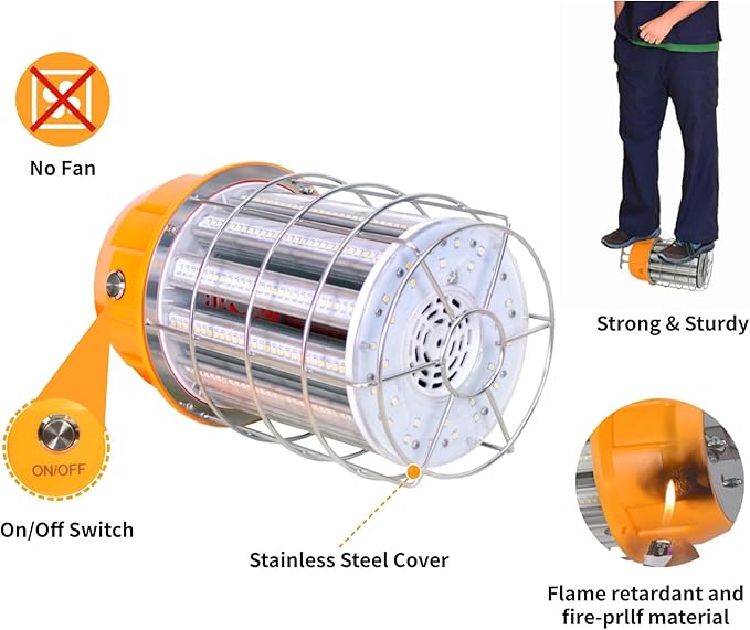 100W LED Temporary Work Light,5000K 13000Lm Portable Work Lights with Stainless Steel Guard & Hook for Mine Wharf Job Site Lighting,IP65 Dust Waterproof,Plug-n-Play