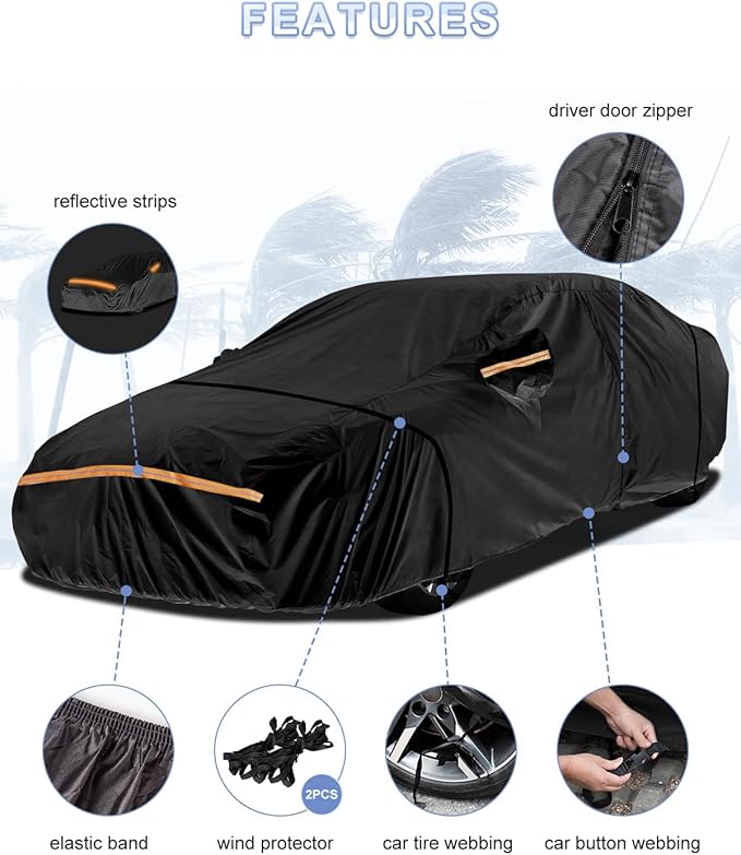 Car Cover Waterproof All WeatherCustom Fit for Chevy Camaro 2010-2025, Heavy Duty Outdoor Full Exterior Cover for Automobiles, Sun Rain UV Dust Snow Protection with Door Zipper-Black