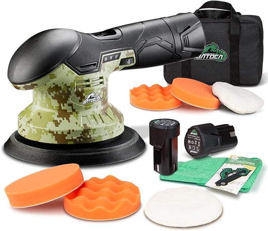 BATOCA 2026 S3 Cordless Car Buffer Polisher, 2x2.0Ah 12V Lithium-ion Rechargeable Battery Powered Polisher with 6 Variable Speed, DA Orbital Buffer for Car Detailing, Polishing, Waxing, Graffiti Style