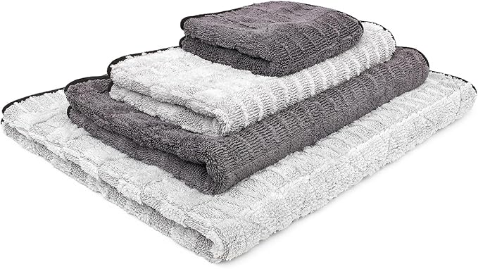 The Rag Company Gauntlet Car Drying Towel - 70/30 Korean Microfiber, Dries Faster Without Scratching, 900gsm, 30x36 inches, Ice Grey/Grey, Pack of 1