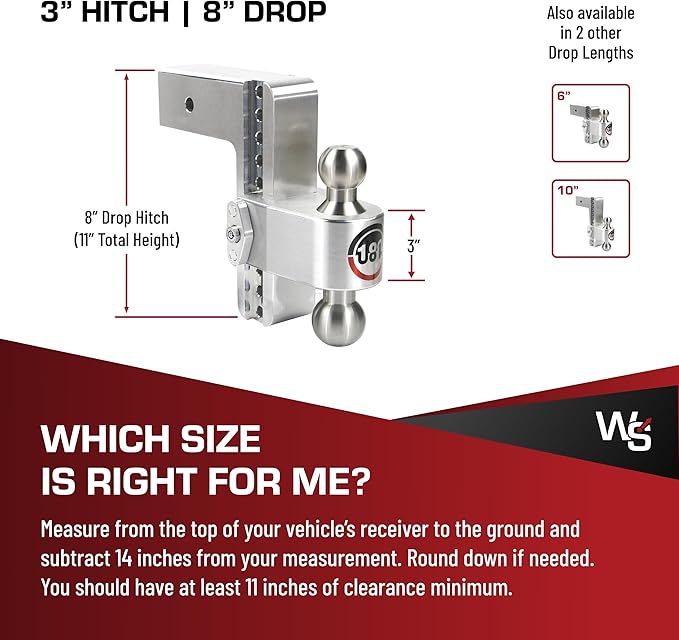 Weigh Safe Adjustable Trailer Hitch Ball Mount - 8" Adjustable Drop Hitch for 3" Receiver - Premium Heavy Duty Aluminum Trailer Tow Hitch w/ Stainless Steel Tow Balls (2" & 2 5/16") - 21,000 GTW