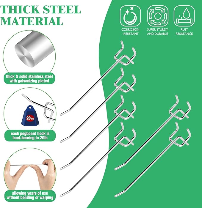 50Pcs 6"/15CM Pegboard Hooks Assortment Set, Metal Peg Board Hooks with 2.5mm Hole Pitch 4mm Wire Diameter Slatwall Hanging Hook for Garage Organization Wall Hanging (Silver)