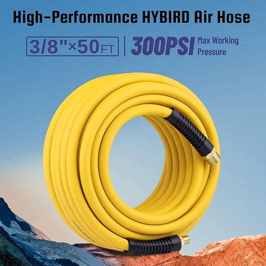 Truck Tire Inflator Kit, 3/8” x 50FT Hybrid Air Hose with 1/4" Chuck and 1/2" NPT Universal Gladhand Connection