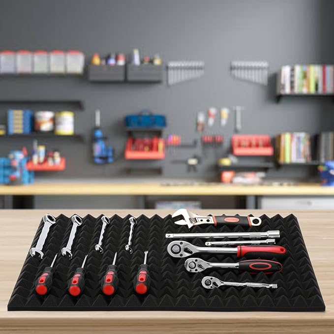 AIRTOON 4PCS Trap Mat Universal Tool Drawer Liners, Heavy Duty Toolbox Drawer Liners, Rolling Tool Chest Liner Foam, Non-Slip Organizer Liner for Toolbox, Cart, Work Bench, 23.62 x 15.75 Inches