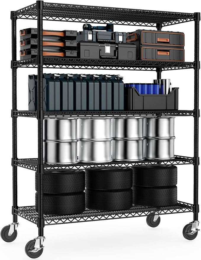 M MZG 53" W Garage Shelving 5 Tier Industrial 2200LBS Metal Shelving Units for Commercial, Basement, Pantry, Warehouse, School, Black Heavy Duty Easy Assembly 53.2" W x 23.6" D x 73.6" H