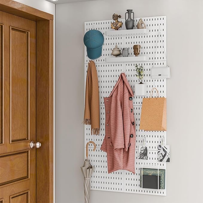 Wall-Mounted Pegboard Kit, 25.2" x 25.2" Organizer Panel – Large, Cost-Effective & Nail-Free Installation White