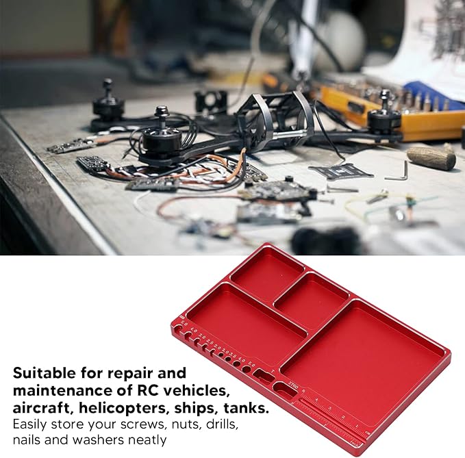 Magnetic Screw Tray Aluminium Alloy Magnetic Adsorption Widely Used Magnetic Parts Tray with Magnetic Pad for RC Repair Magnetic Bowl for Screws(Red)