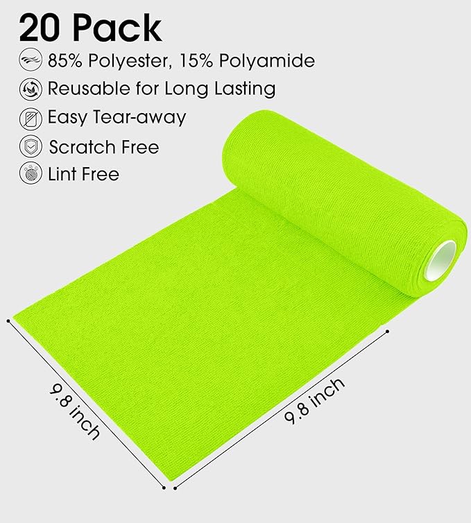 KitchLife Microfiber Cleaning Cloth Roll - Tear-Away Reusable Microfiber Paper Towels, Lint-Free, Washable, 20 Sheets for Kitchen, Car, Dishes, and Sensitive Surfaces (Neon Green)