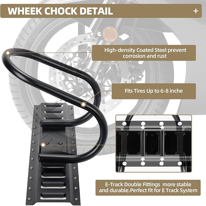 4 Pack E Track Wheel Chock-E-Track Accessories for Enclosed Trailer-E Track Motorcycle Wheel Chock for Trailers for etrack system for Enclosed Trailer Hold dirt bike, motorcycle Tire for Garages