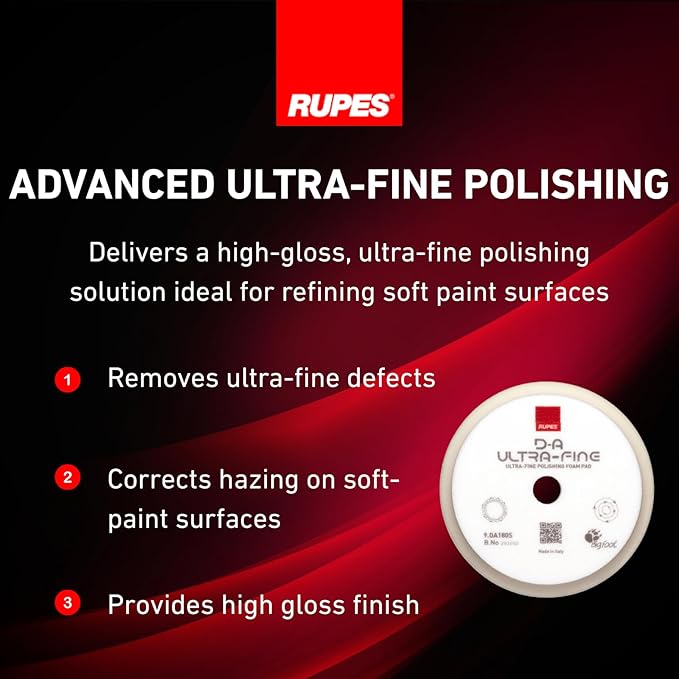RUPES 9.DA180S Pack of 48 White D-A Ultra-Fine Polishing Foam Pads 180mm | Ideal for Paint Correction & Gloss Enhancement | Extremely Fine Defect Removal | Compatible with 6" Backing Plate