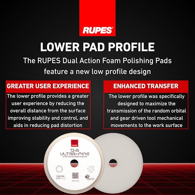 RUPES 9.DA150S Pack of 48 White D-A Ultra-Fine Polishing Foam Pads 150mm | Ideal for Paint Correction | Compatible with 5" Backing Plate | Improves Cutting and Finishing Performance