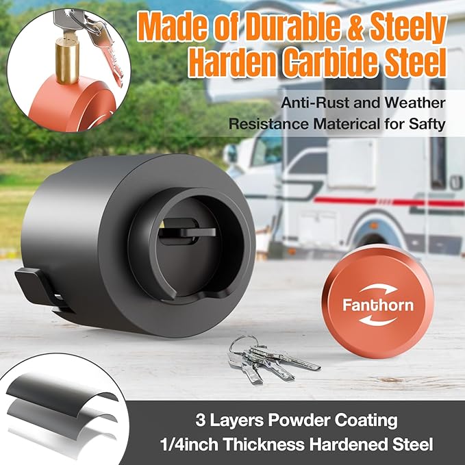 Heavy Duty Trailer Hitch Locks Fits 2" and 2-5/16" Couplers, Upgraded Anti Theft Trailer Tongue Lock Secure with Coupler and Safety Chain, Trailer Lock for RV Camper Trailer Truck Pickup Boats(Orange)
