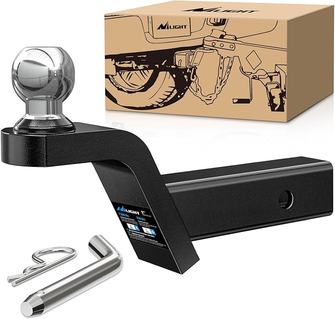 Nilight Fusion Trailer Hitch Mount w/Welded 2 Inch Trailer Ball & Hitch Pin, Fits 2 Inch Receiver, 7500 lbs 2" Rise