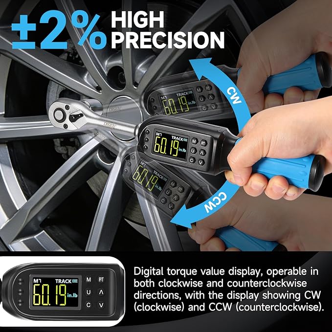 DISEN 3/8 inch Digital Torque Wrench (5-135 N.m / 3.7-99.6 Ft.lb), ±2% Accuracy, 8 Presets & 500 Data Memory, 5 Units, LED & Buzzer Alert, Tracking/Peak Modes, for Automotive Motorcycle Bicycle DIY