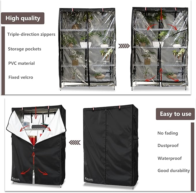 okcool Waterproof Shelf Cover,600D Heavy Duty Wire Shelving Unit Cover,Shelf Display Rack Protector Cover with Zipper,One Side See Through Panel.(Black,Fits 60" Wx24 Dx72 H Shelves)