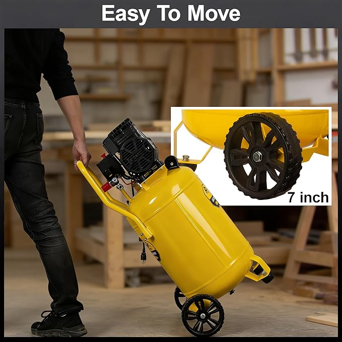 15-Gallon Air Compressor,2HP,Vertical Tank, 4.5CFM@90PSI,Quiet 66dB Twin Cylinder, Oil-Free, for Inflation, Nail Guns,Auto Repair, Painting, Woodworking and Home Use(Maximum Pressure 125 PSI)