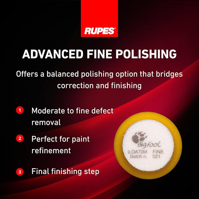 RUPES 9.DA70M/4 Pack of 4 Yellow D-A Fine Finishing Foam Pads 70mm | Ideal for Paint Correction & Gloss Enhancement | Moderate to Fine Defect Removal | Compatible with 2.75" Backing Plate