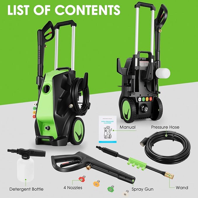 5000PSI Heavy Duty Pressure Cleaner with 33FT Hose, 4 Quick Connect Nozzles and Foam Cannon for Cars/Fences/Driveways/Patios/Home Cleaning, Deep Green