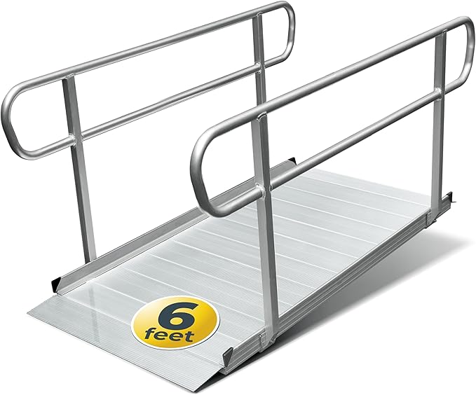 MAASTERS 6 Foot Handicap Ramp with Handrails - Loading Capacity 850 lb - for Wheelchairs, Scooters, Walkers - Non-Slip Surface