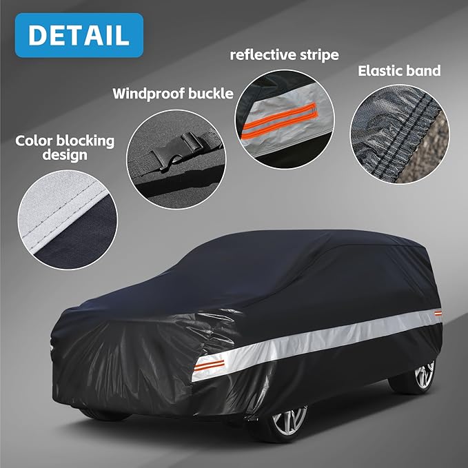 10 Layers Car Cover Waterproof All Weather for Large SUV,100% Waterproof Outdoor Car Covers Rain Snow UV Dust Protection. Custom Fit for Chevy Tahoe, Traverse, Mercedes GLS, QX80, Patrol,etc