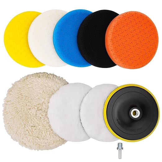 6 Inch Buffing Polishing Pads&Wool Buffing Pad ，with M14 Drill and 6 Inch Backing for Car Buffer Polisher, Washing Cleaning Waxing Dusting, 10PCS
