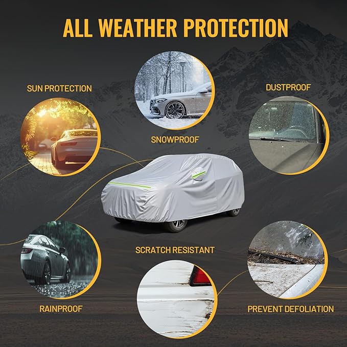 Favoto 6-Layer SUV Car Cover - Waterproof All Weather for Automobiles Heavy Duty Outdoor Dust Rain Sun Protection Snowproof Car Tarp with Windproof Straps Universal Fit for SUV (169-181 inch)
