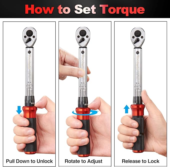 Toolwiz Bike Torque Wrench Set 1/4-Inch Drive 17.7-230.1 In-Lb/ 2-26 Nm 15 Pieces Torque Wrenches Tool Kit 72 Tooth Dual-Direction Click Type for Bicycle, MTB, Car Repair, Home Maintance